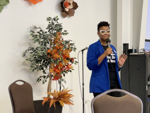 Rev. Dr. Kan'Dace Brock presenting at a faith leaders education workshop